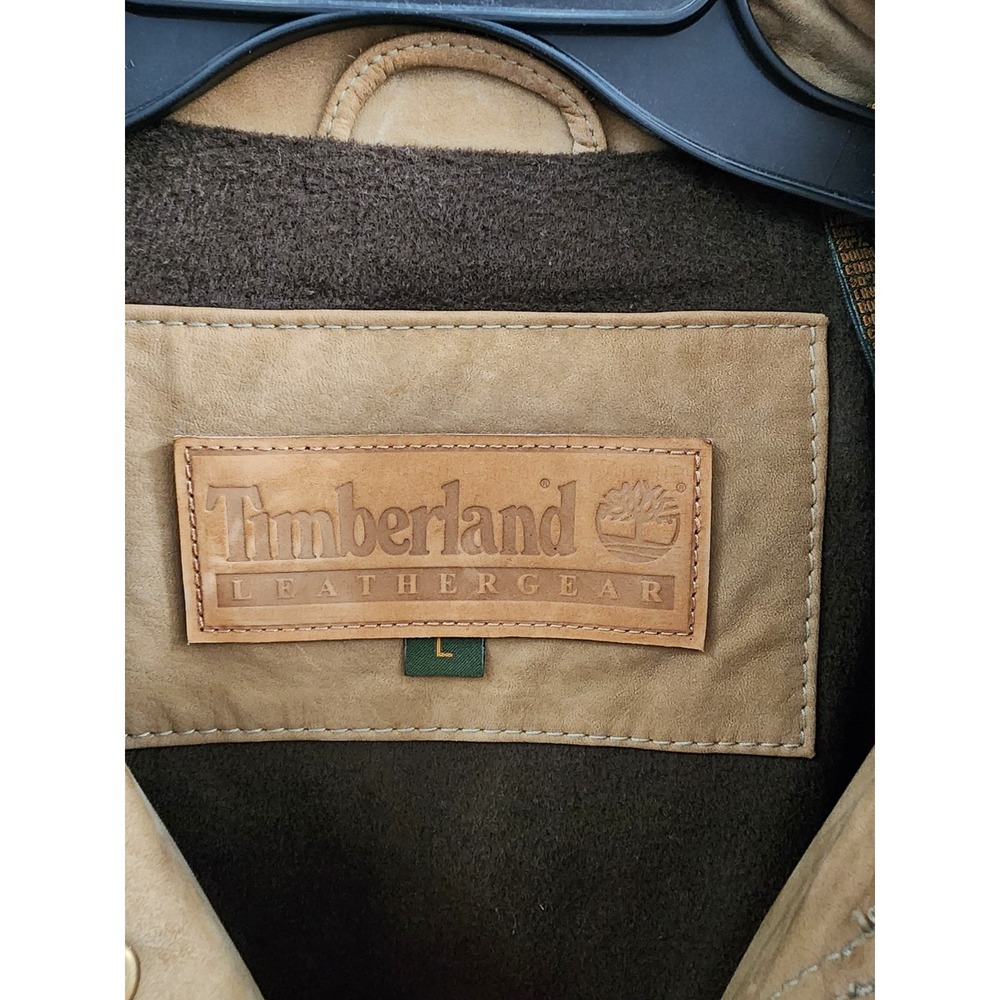 Timberland Leather Gear Jacket XL Tan Genuine Cowhide Quilted Field Coat - Picture 2 of 16